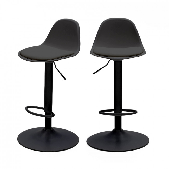 Tebar - Lot de 2 chaises de bar réglables en simili et métal H61-83cm