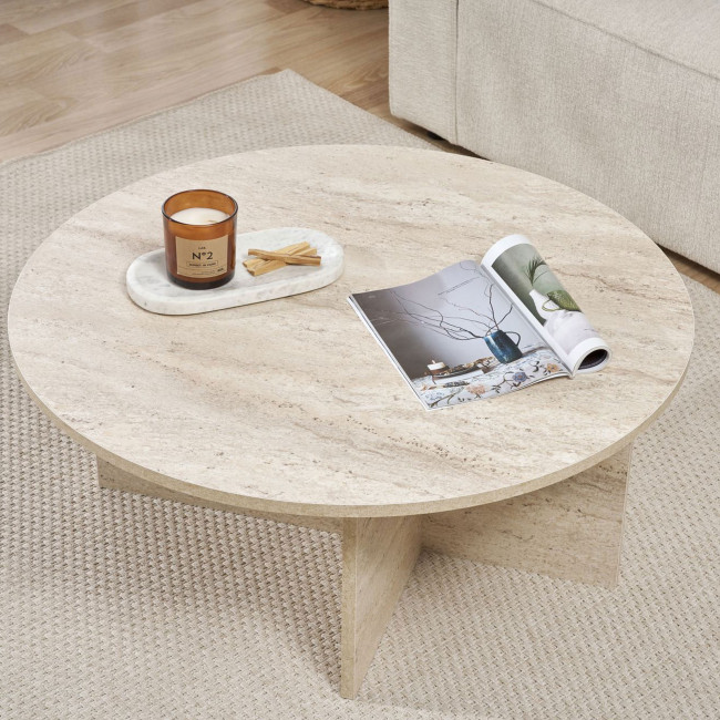 Soho - Table basse ronde en effet travertin ø90cm