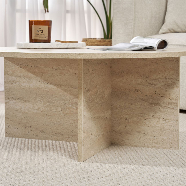 Soho - Table basse ronde en effet travertin ø90cm