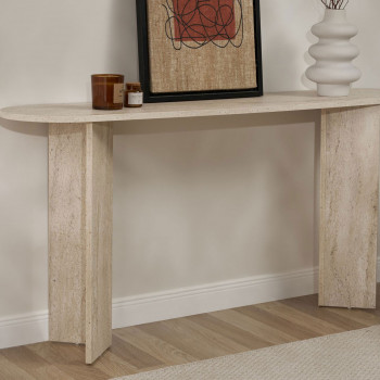 Sam - Console ovale en effet travertin L150cm