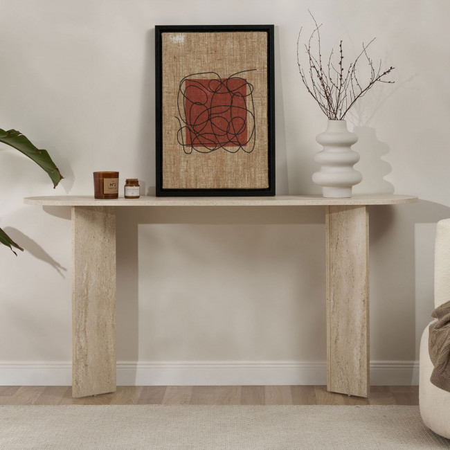Sam - Console ovale en effet travertin L150cm