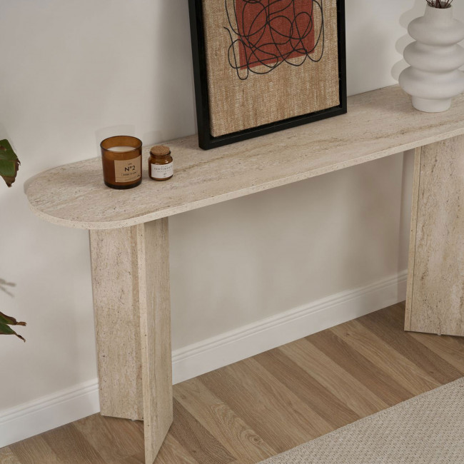 Sam - Console ovale en effet travertin L150cm