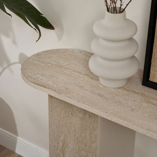 Sam - Console ovale en effet travertin L150cm