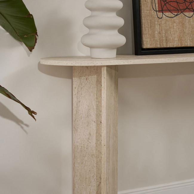 Sam - Console ovale en effet travertin L150cm