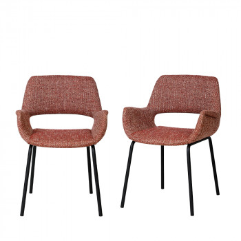 Kendy - Lot de 2 fauteuils de table en tissu et métal
