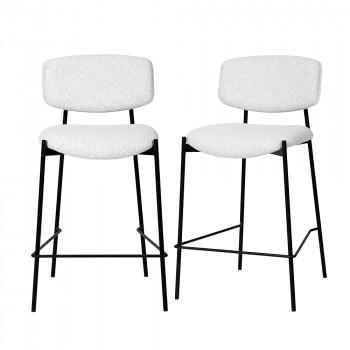 Nelly - Lot de 2 chaises de bar en tissu bouclette et métal H65cm