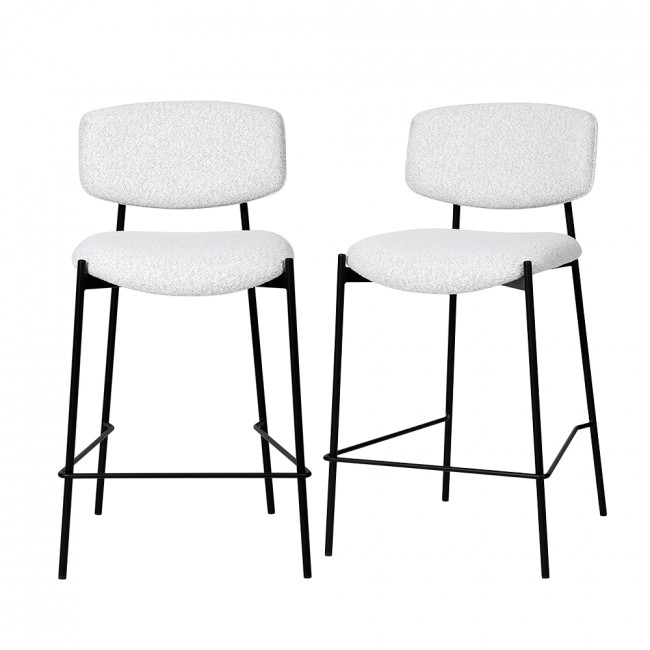 Nelly - Lot de 2 chaises de bar en tissu bouclette et métal H65cm