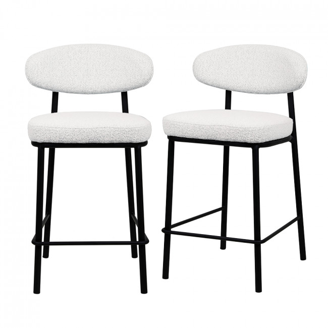 Rode - Lot de 2 chaises de bar en tissu bouclette, bois et métal H65cm