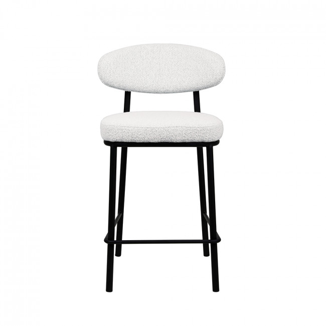 Rode - Lot de 2 chaises de bar en tissu bouclette, bois et métal H65cm