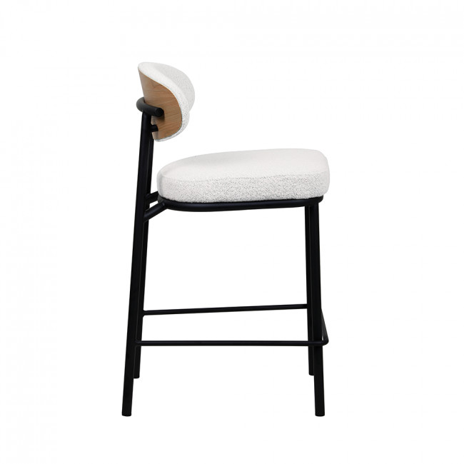 Rode - Lot de 2 chaises de bar en tissu bouclette, bois et métal H65cm