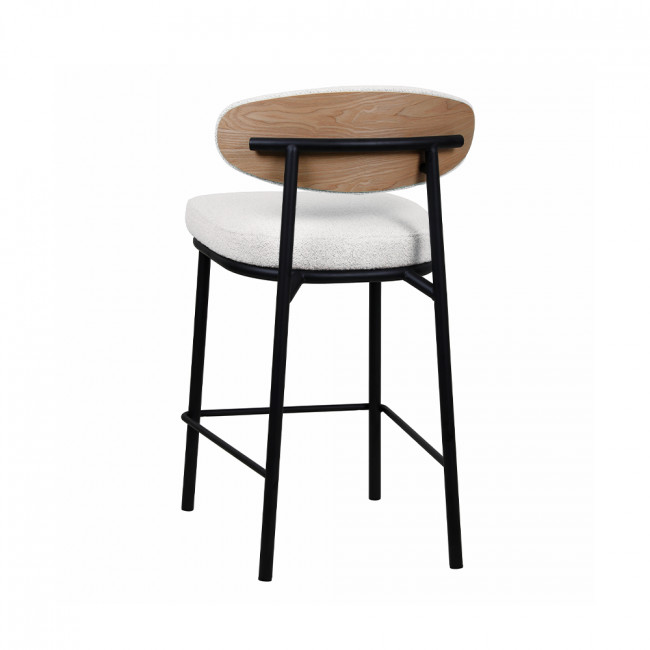 Rode - Lot de 2 chaises de bar en tissu bouclette, bois et métal H65cm