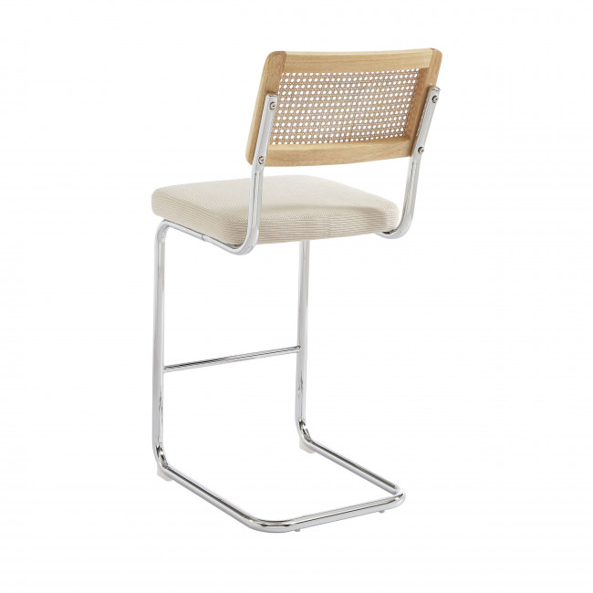 Skana - Lot de 2 chaises de bar en velours côtelé pieds chrome H66cm