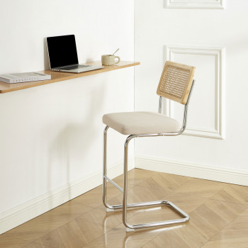 Skana - Lot de 2 chaises de bar en velours côtelé pieds chrome H66cm