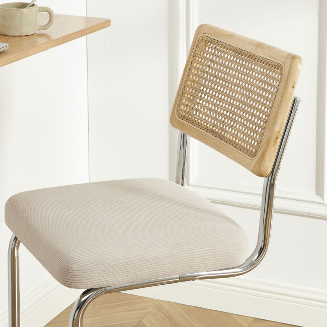 Skana - Lot de 2 chaises de bar en velours côtelé pieds chrome H66cm