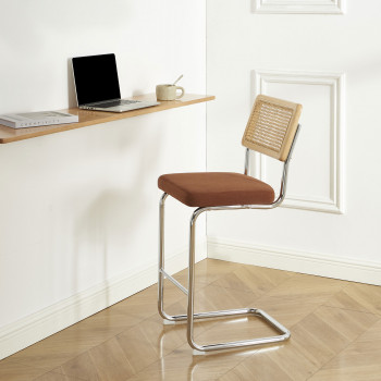 Skana - Lot de 2 chaises de bar en velours côtelé pieds chrome H66cm