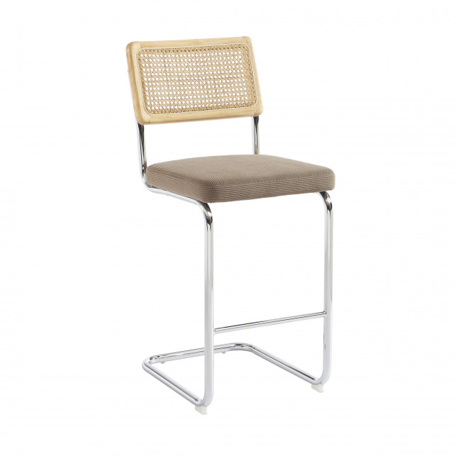 Skana - Lot de 2 chaises de bar en velours côtelé pieds chrome H66cm