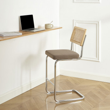 Skana - Lot de 2 chaises de bar en velours côtelé pieds chrome H66cm