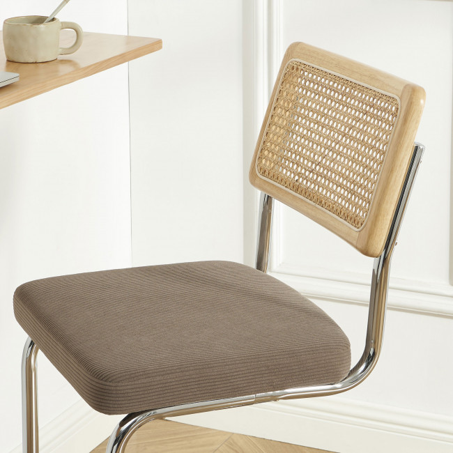 Skana - Lot de 2 chaises de bar en velours côtelé pieds chrome H66cm