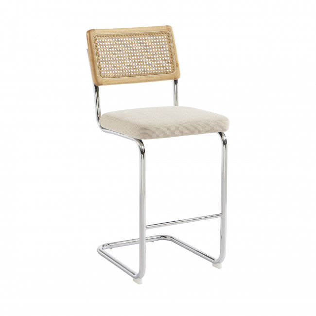 Skana - Lot de 2 chaises de bar en velours côtelé pieds chrome H66cm