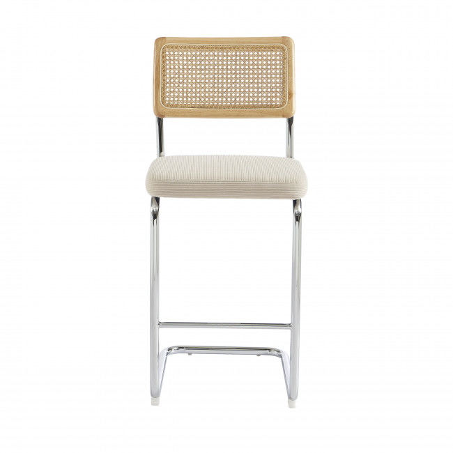 Skana - Lot de 2 chaises de bar en velours côtelé pieds chrome H66cm