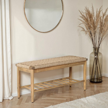 Bosk - Banc intérieur et extérieur en bois d'acacia et résine tressée L101cm