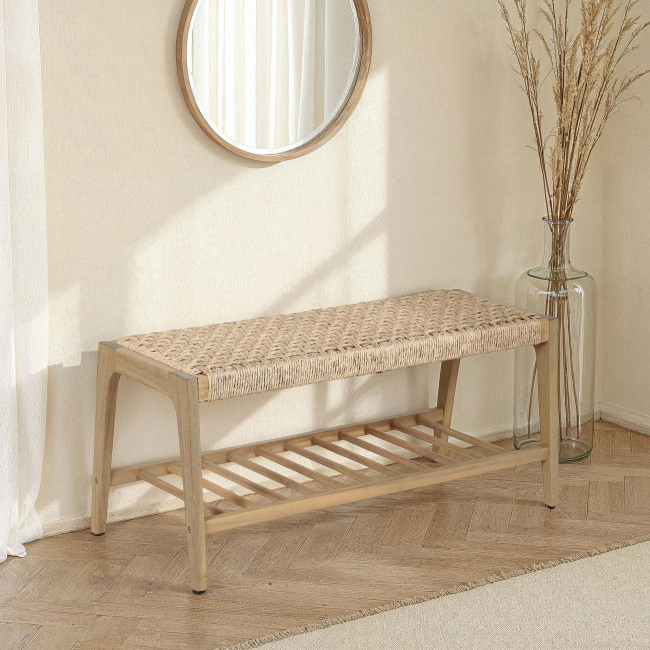 Brann - Banc intérieur et extérieur en bois d'acacia et résine tressée L100cm