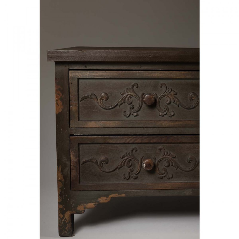 buffet meuble tv vintage bois fonce grave fuz