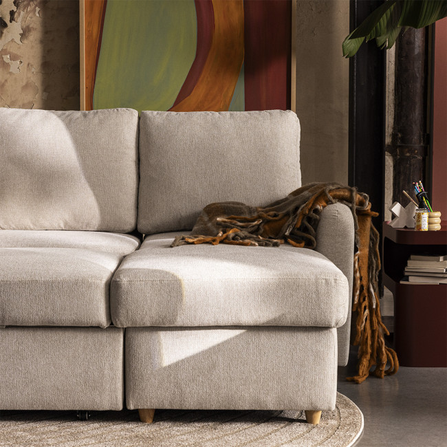 Matera - Canapé d'angle réversible convertible 3 places en tissu avec coffre