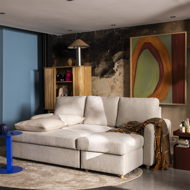 Matera - Canapé d'angle réversible convertible 3 places en tissu avec coffre