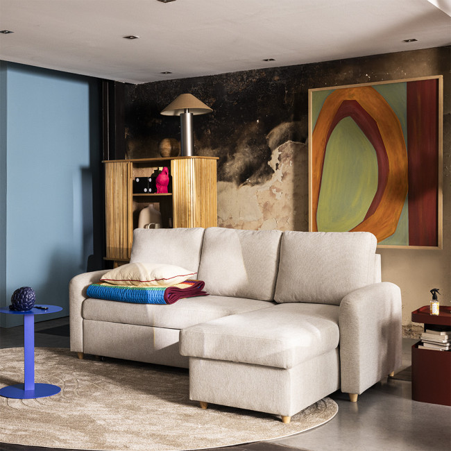 Matera - Canapé d'angle réversible convertible 3 places en tissu avec coffre