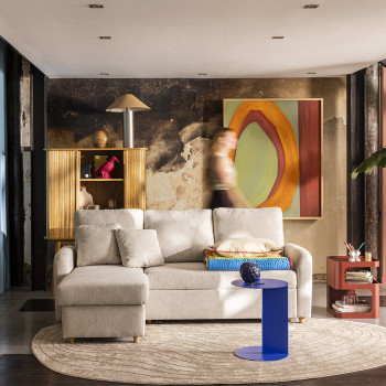 Matera - Canapé d'angle réversible convertible 3 places en tissu avec coffre