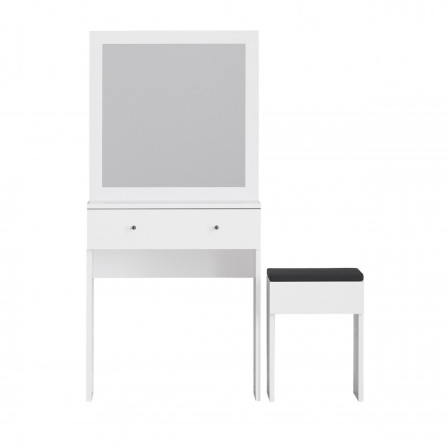 Liss - Coiffeuse 1 tiroir avec miroir et tabouret en bois