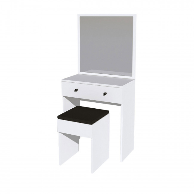 Liss - Coiffeuse 1 tiroir avec miroir et tabouret en bois