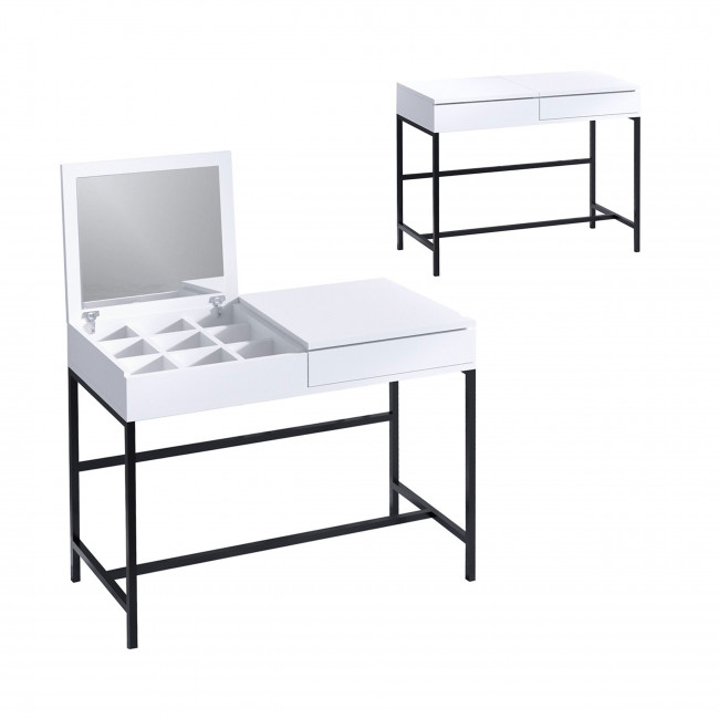 Meya - Coiffeuse 1 tiroir avec miroir et rangement à bijoux intégré L100cm