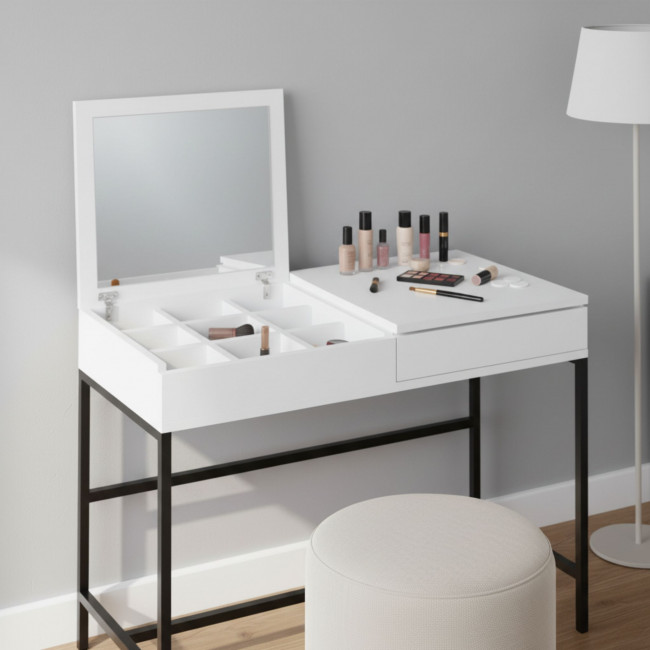 Meya - Coiffeuse 1 tiroir avec miroir et rangement à bijoux intégré L100cm