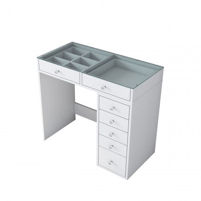 Tiya - Coiffeuse 7 tiroirs avec plateau en verre L90cm