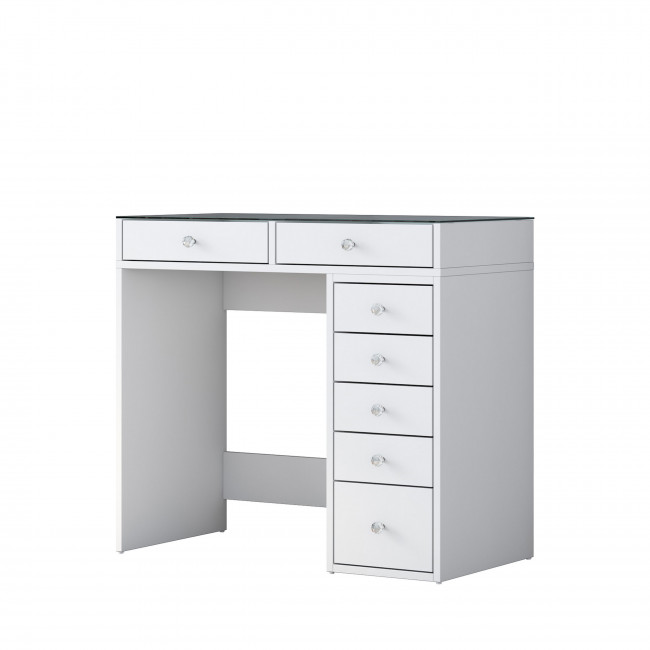 Tiya - Coiffeuse 7 tiroirs avec plateau en verre L90cm