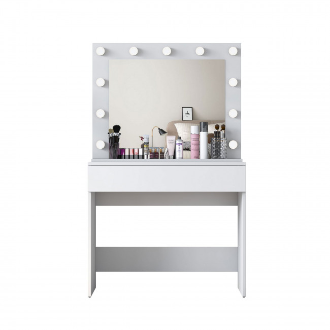 Soya - Coiffeuse 1 tiroir avec miroir à leds L90cm