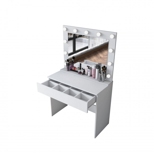 Soya - Coiffeuse 1 tiroir avec miroir à leds L90cm