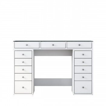 Tiya - Coiffeuse 13 tiroirs avec plateau en verre L120cm