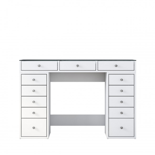 Tiya - Coiffeuse 13 tiroirs avec plateau en verre L120cm