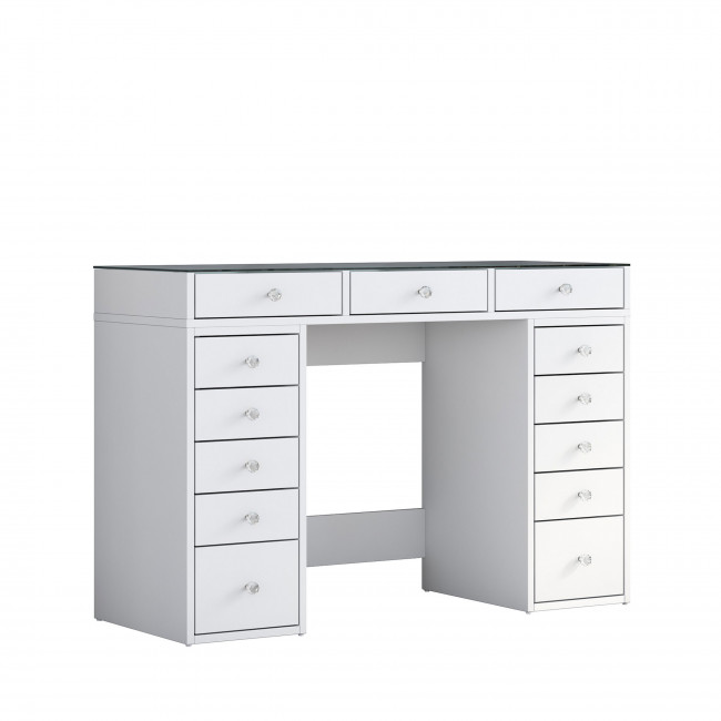 Tiya - Coiffeuse 13 tiroirs avec plateau en verre L120cm