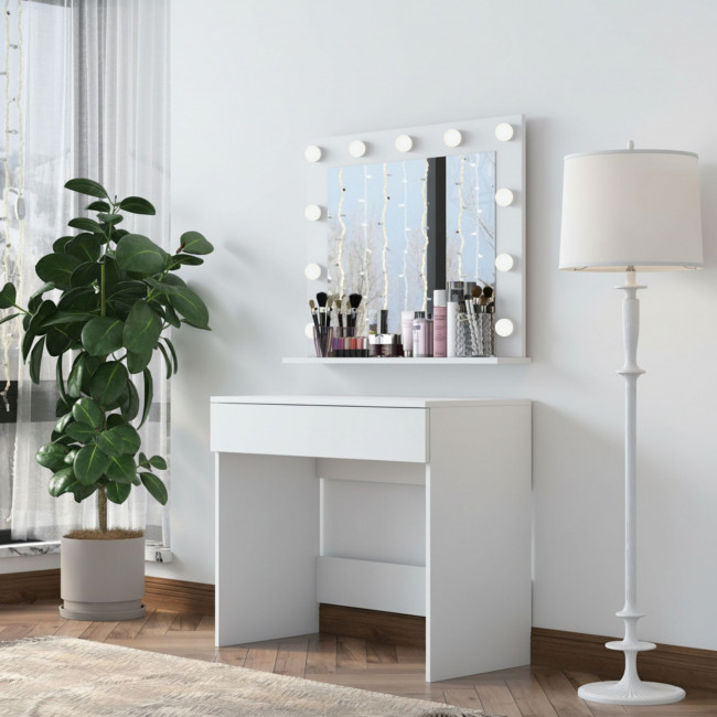 Soya - Coiffeuse 1 tiroir avec miroir à leds L90cm