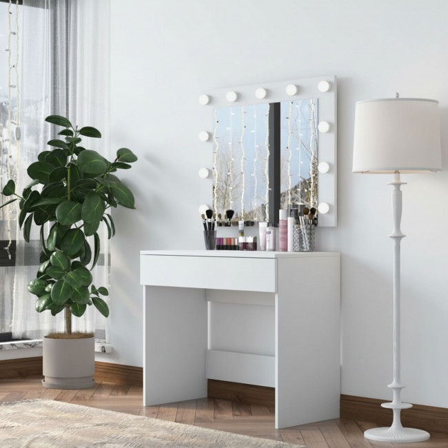 Soya - Coiffeuse 1 tiroir avec miroir à leds L90cm