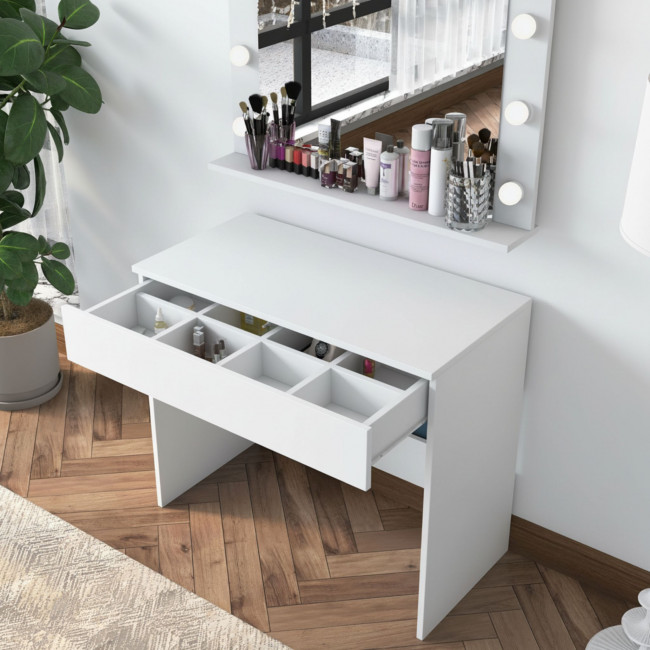 Soya - Coiffeuse 1 tiroir avec miroir à leds L90cm