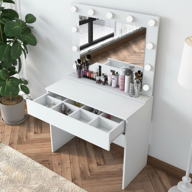 Soya - Coiffeuse 1 tiroir avec miroir à leds L90cm