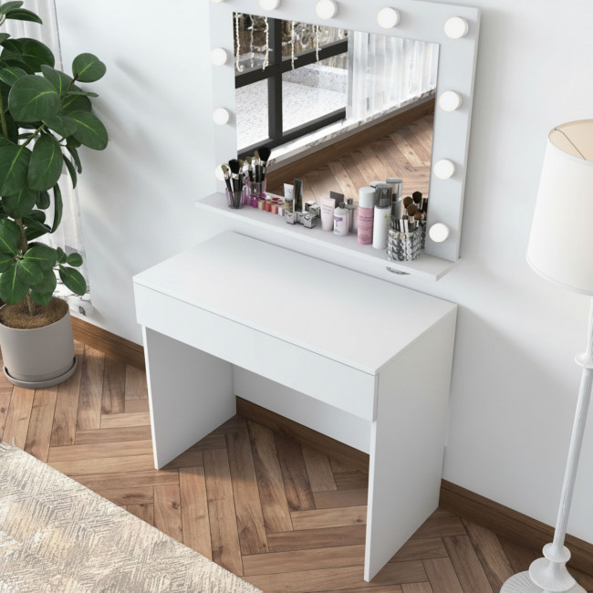 Soya - Coiffeuse 1 tiroir avec miroir à leds L90cm