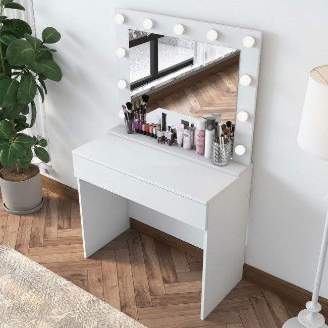 Soya - Coiffeuse 1 tiroir avec miroir à leds L90cm