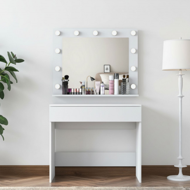 Soya - Coiffeuse 1 tiroir avec miroir à leds L90cm