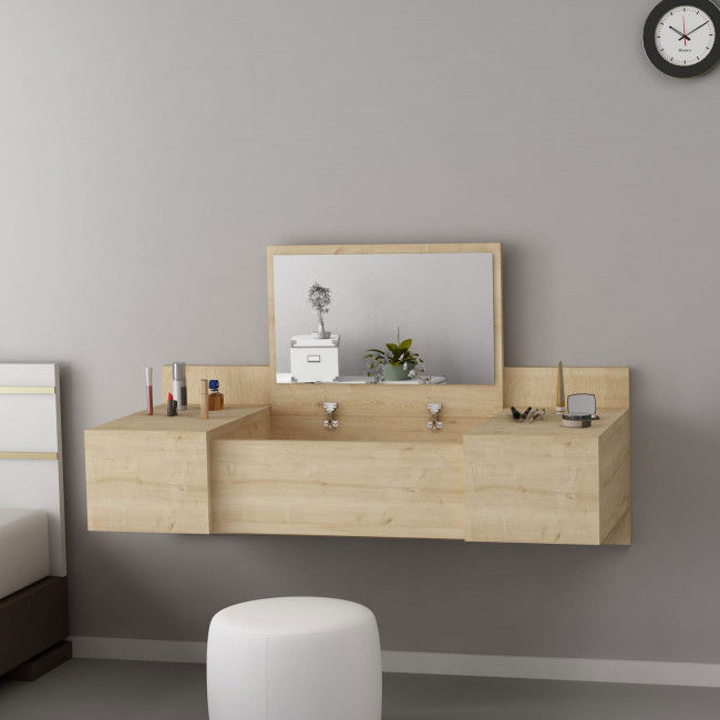 Ely - Coiffeuse murale 3 portes avec miroir intégré L100cm